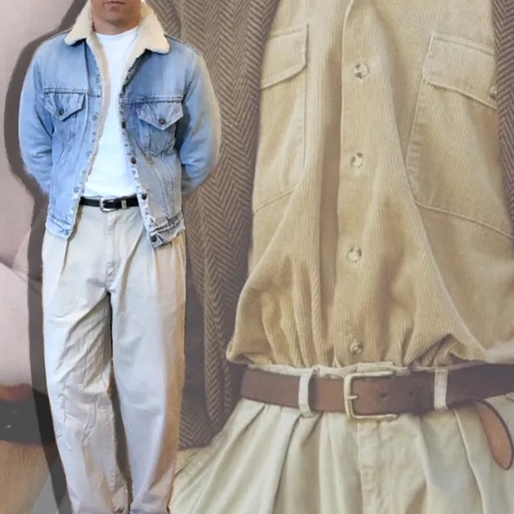 VTG- ChinoWear Cream Pleated Baggy Soft Boy Preppy Trousers Chinos 36x32